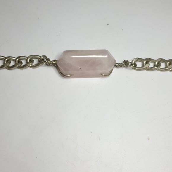 Silver tone chain and Pink quartz braclet - Picture 7 of 8
